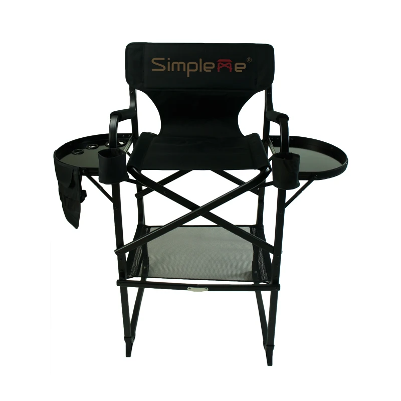 Aluminum Foldable Tall Director Makeup Artist Chair With Two Trays