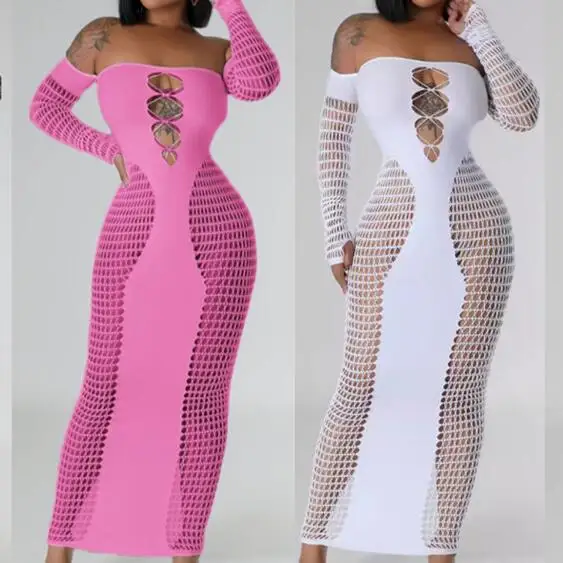 2024-осеннее элегантное пикантное Клубное платье NN0126, облегающее платье-макси с вырезами и длинными рукавами, облегающее платье для девочек