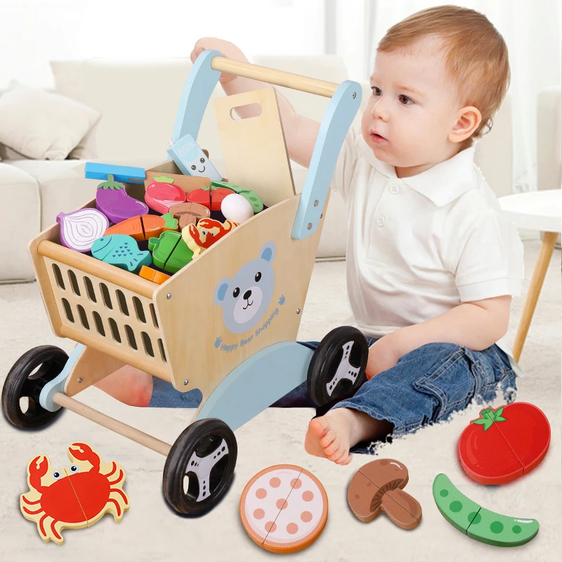 Factory direct sale baby animal shape shopping cart toy with food home supermarket toy Wholesale role play kitchen toys for kids
