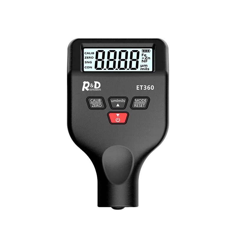 R&D ET360 Mini Micron Level Paint Thickness Meter High Precision Car Paint Coating Thickness Gauge Fe/NFe Fe+ Zn Russian Manual