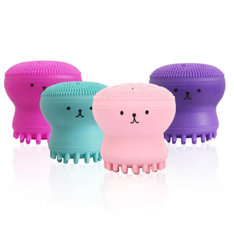Wholesale Private Label Custom Octopus shape face wash brush with sponge face scrubber facial deep clean exfoliating octopus