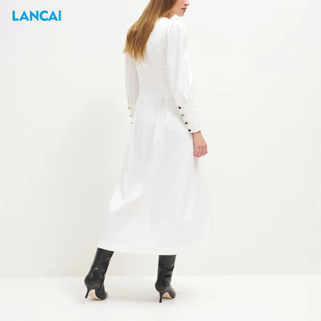 Designer  Women Elegant Casual Dress Long Sleeve Factory Clothing Dresses Turn-down Collar Maxi Dress