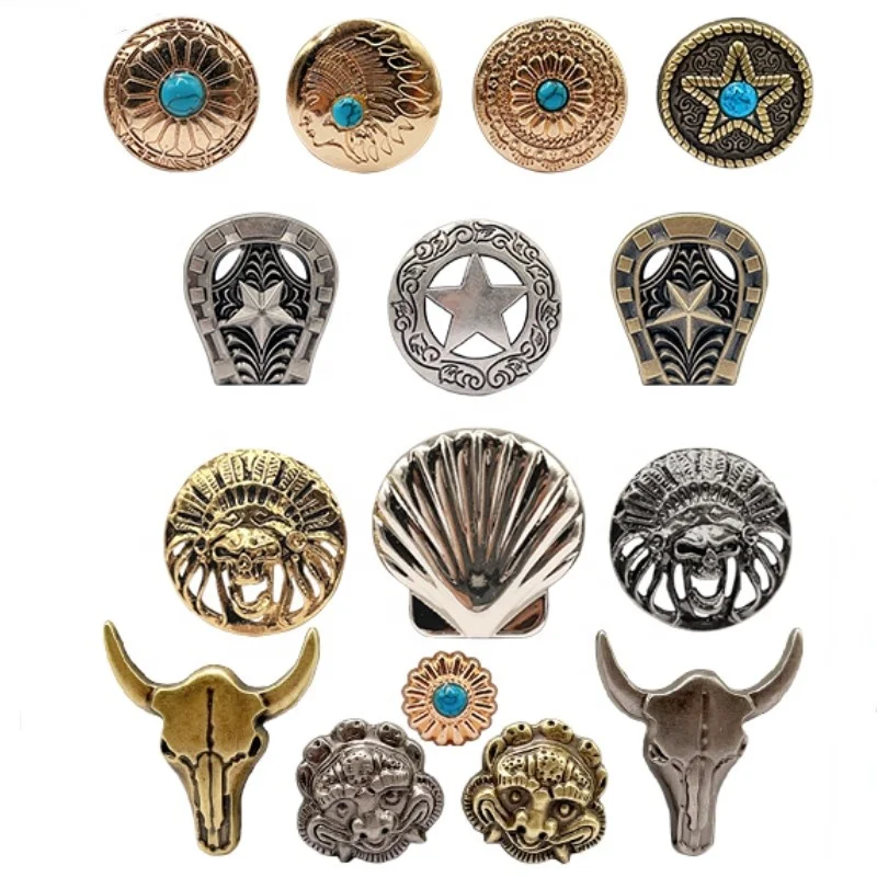 Factory Wholesale Fashion Design Alloy Metal Star Conchos For Leather Alloy Buttons Spike Rivets