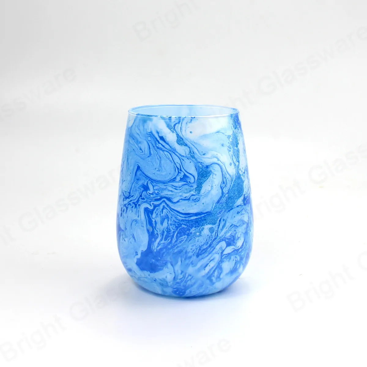 Premier Artistical Blue Wine Cup Shape Candle Jar Water Transfer Printing Candle Holder for Luxury Candle