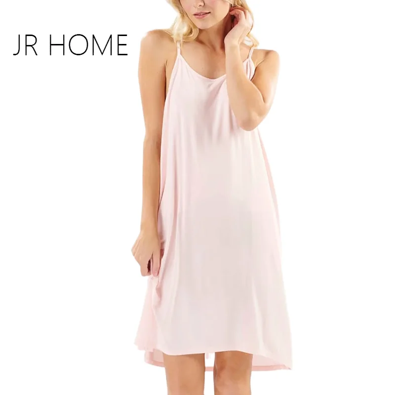 Wholesale Summer Solid Sleeveless Ladies Sleep Dress Custom New Soft Smooth Slip Night Dress Bamboo Sleepwear Pajamas For Women