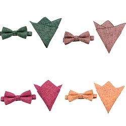 Cuyino 100% лен ручной работы предварительно привязанный галстук-бабочка и носовой платок для мужчин