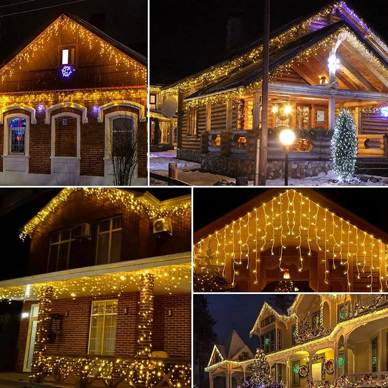 20m Icicle Light Outdoor Curtain Fairy Lights Mains Powered Outside Ice Lights with 108 Drops for Indoor Gazebo Balcony