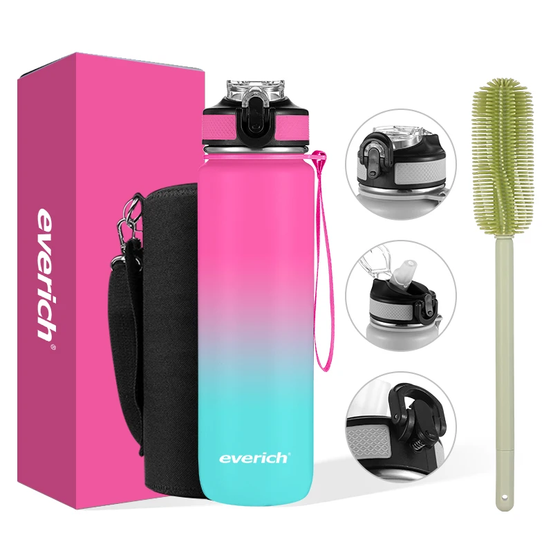 Everich bulk custom logo Metal Stainless Steel Insulated sport Water Bottles Double Wall vacuum flasks with straw eco friendly