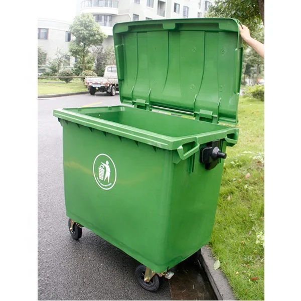 1100Litre Plastic Industry Shipping Container Wheels Trash Can With Dome Lid
