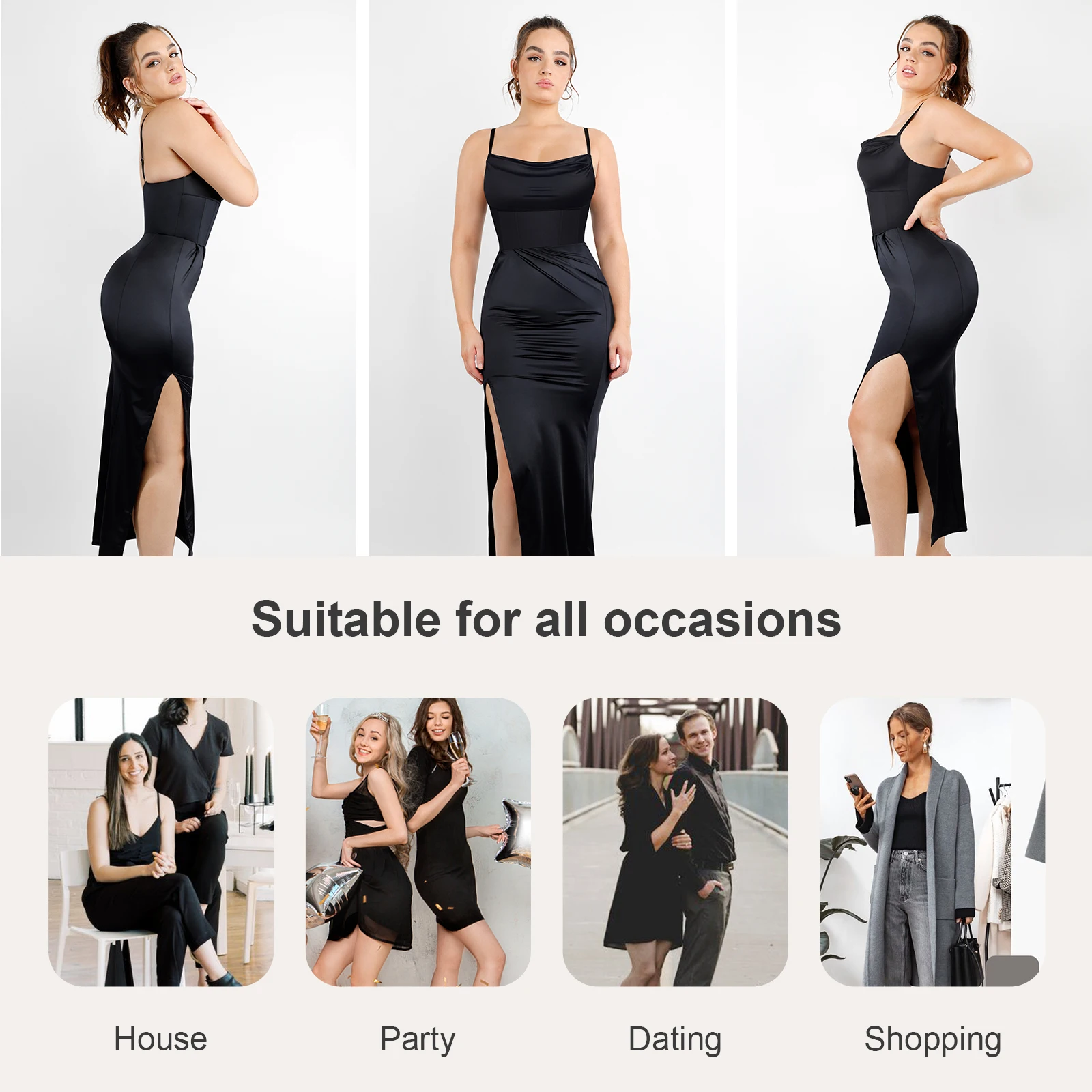 Custom wholesale Square-neck dress with shapewear Corset Two-Piece dress with built in shapewear maxi dress ladies casual WOMEN