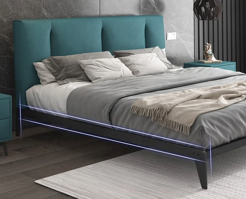 Modern multifunction storage bed with speaker music design of leather bed solid wood frame china factory wholesale