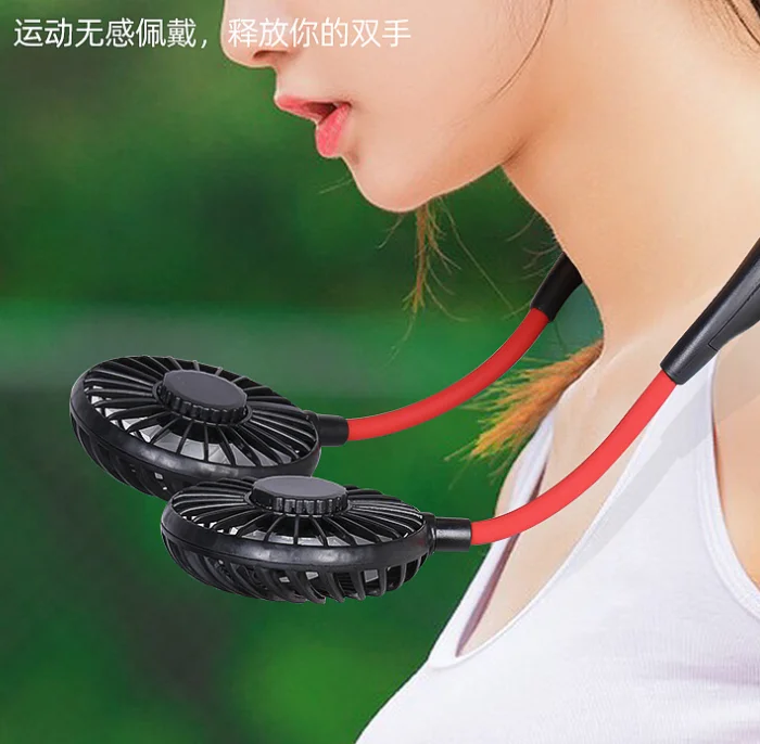 Wholesales Hands Free Mini Rechargeable Earphone Design Neck Fan Wearable Portable Hanging Neck Fan
