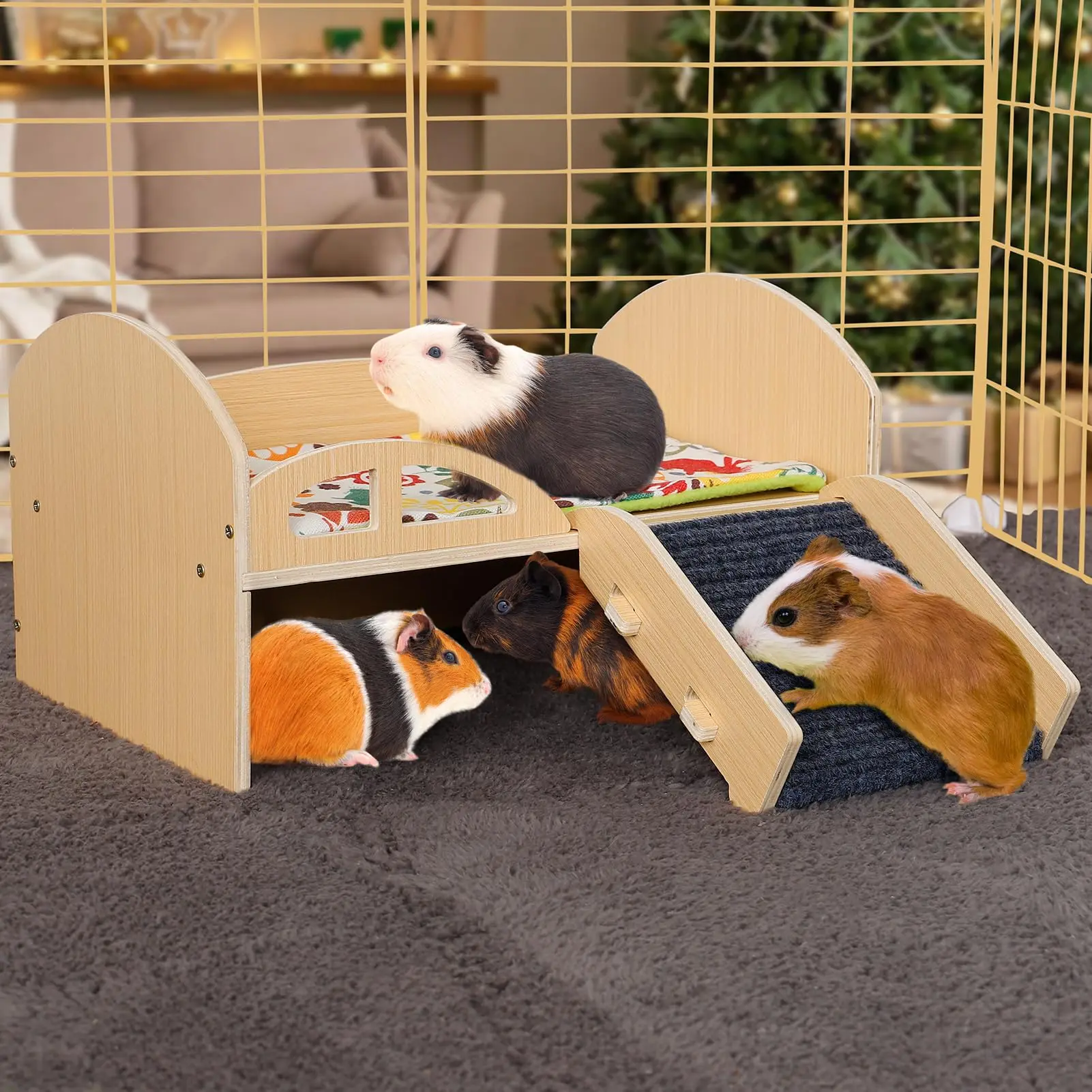 Large Guinea Pig Wooden Hideout Guinea Pig Bedding waterproof Pee pad Untreated Wood Guinea Pig House