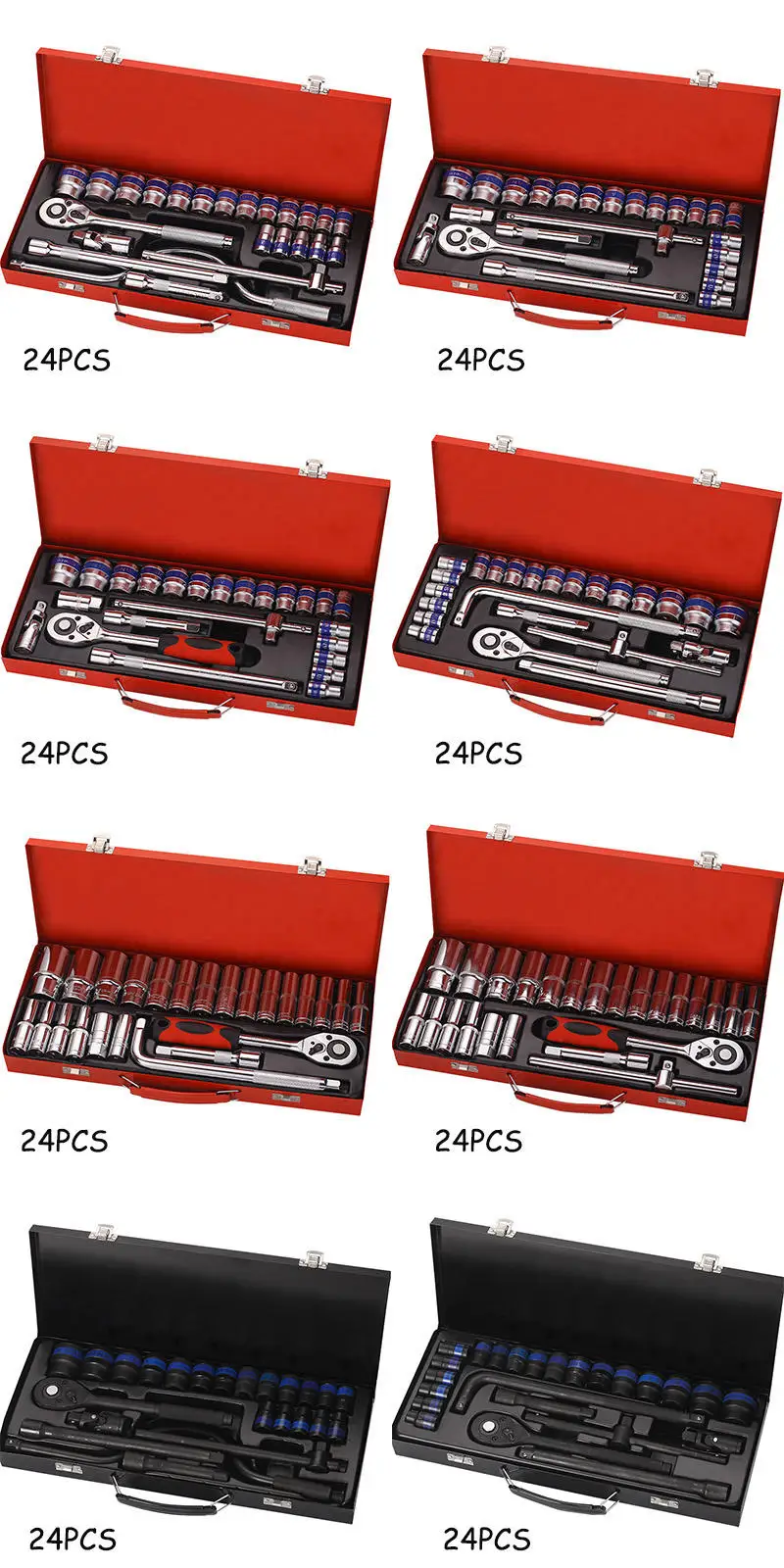 Srunv 24pc High Quality Iron Box Socket Set Hand Tool Universal Ratchet Socket Wrench Set