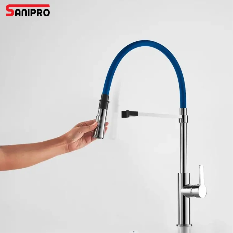 SANIPRO Colorful Ultra Soft Silicon Hose 360 Spout Hot and Cold Water Mixer Kitchen Tap Faucet, Flexible Pull Out Taps for Sink