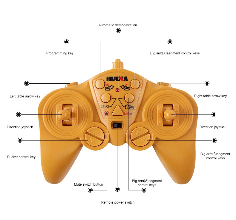 HUINA 1550 RC Crawler Car 15CH 2.4G 1:14 RC Metal Excavator Remote Control Alloy Rooter Charging Truck RTR Independent Arms