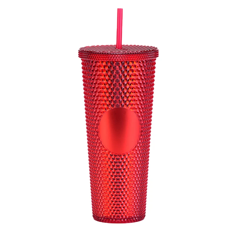 Hot sale multi color double wall plastic 24oz 710ml studded tumbler with lid and straw