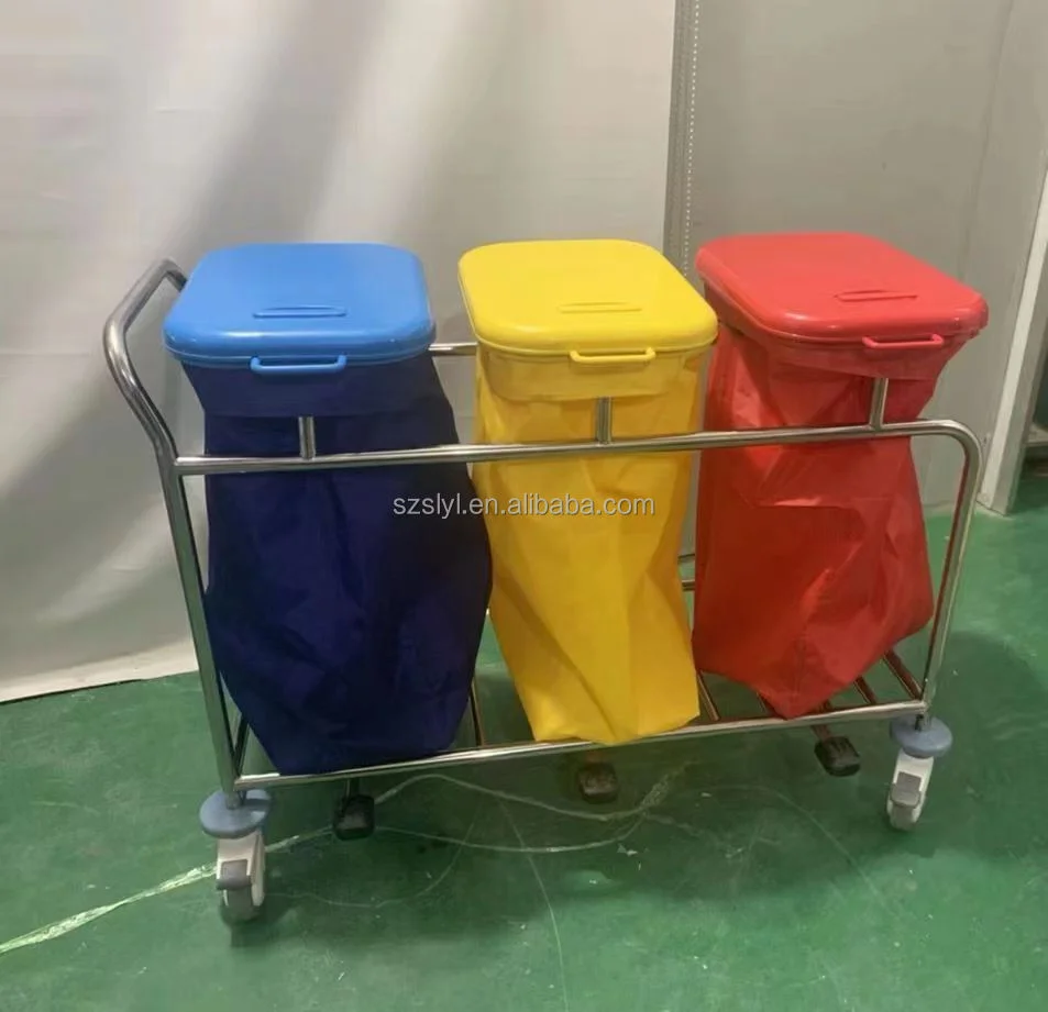 Hospital Stainless Steel Linen Medical Cart Laundry Cleaning Trolley