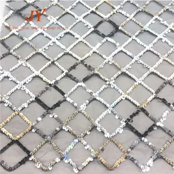 Colorful rhombus embroidered elastic glitter paillette spangle geometric all over sequins embroidery sequin fabric