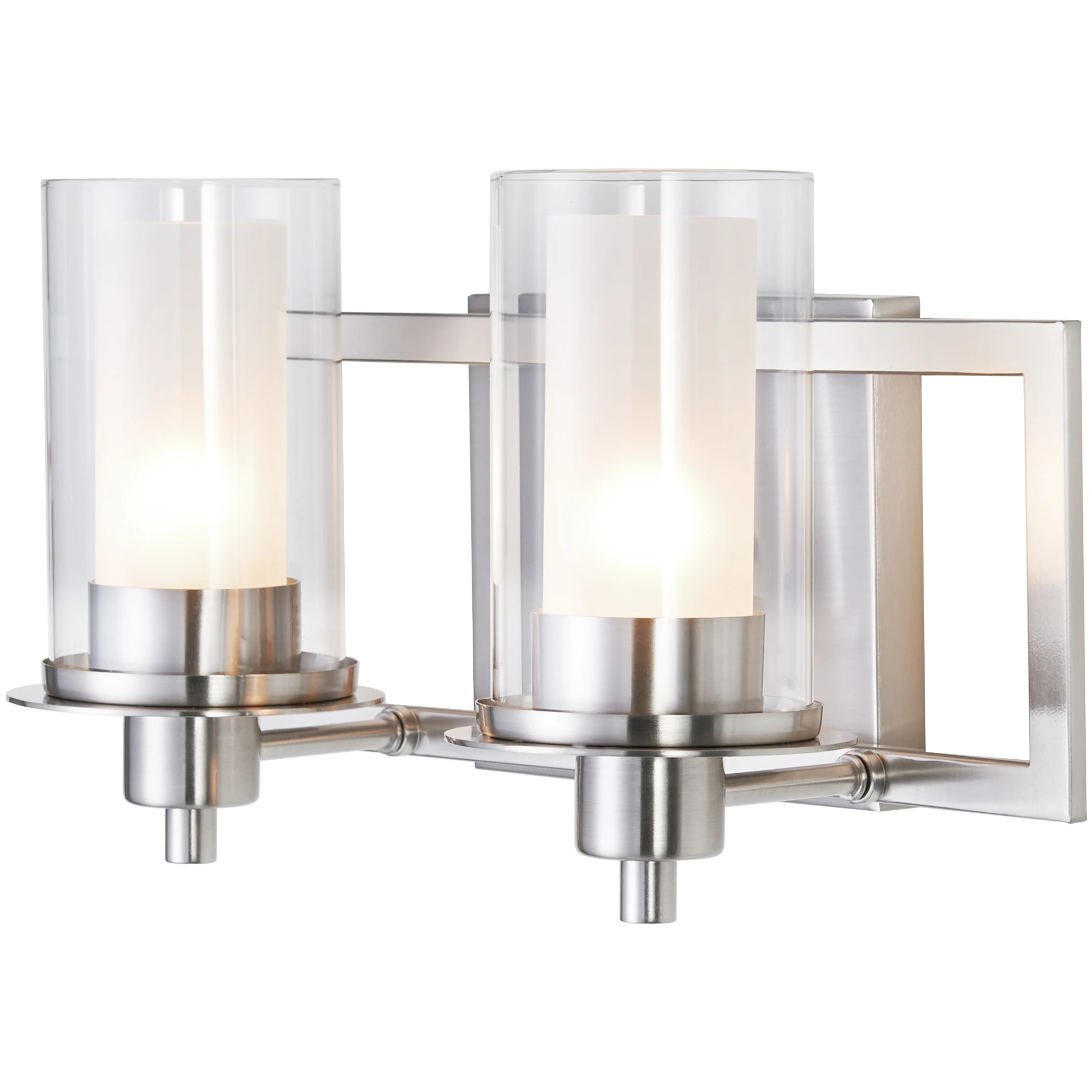 Popular Vanity Wall Mounted lamp 2-Globe Glass Clear & Frosted Brushed Nickel E26 bulb UL ETL Listed