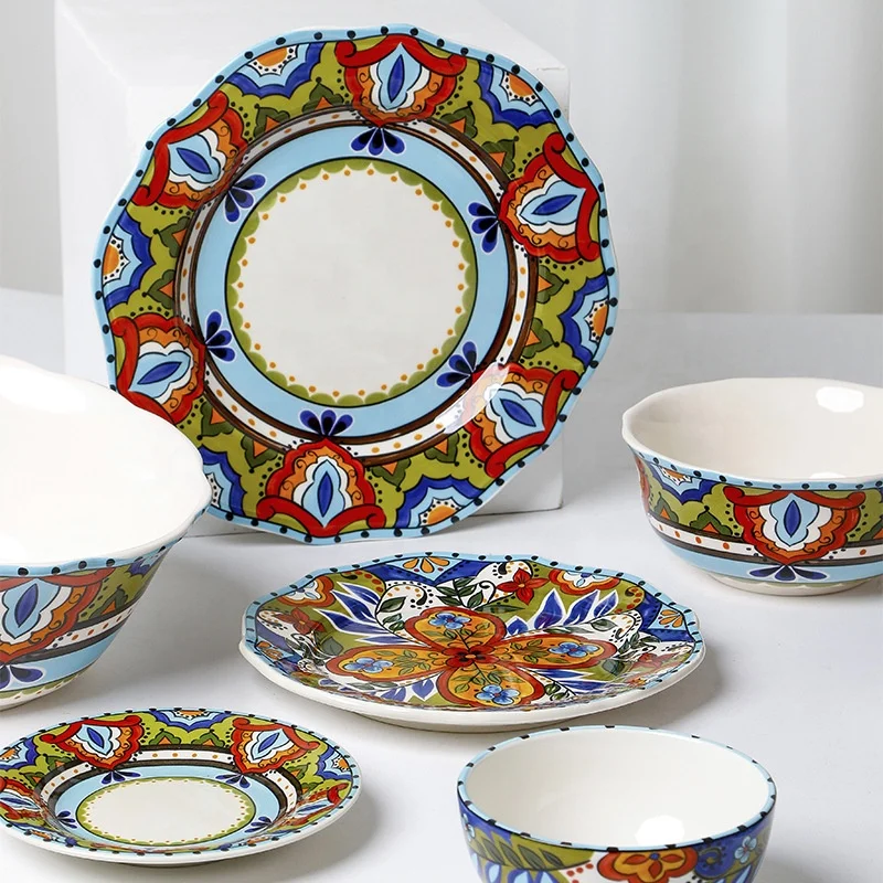 
Flower porcelain tableware Glazed Fruit Salad Plate Stylish ceramic steak plate 