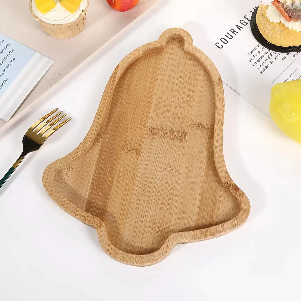 Cute Christmas Tree Design Disposable Dinner Tray Bamboo Tableware for Theme Party for Restaurant Dessert Fruit Snack Serving