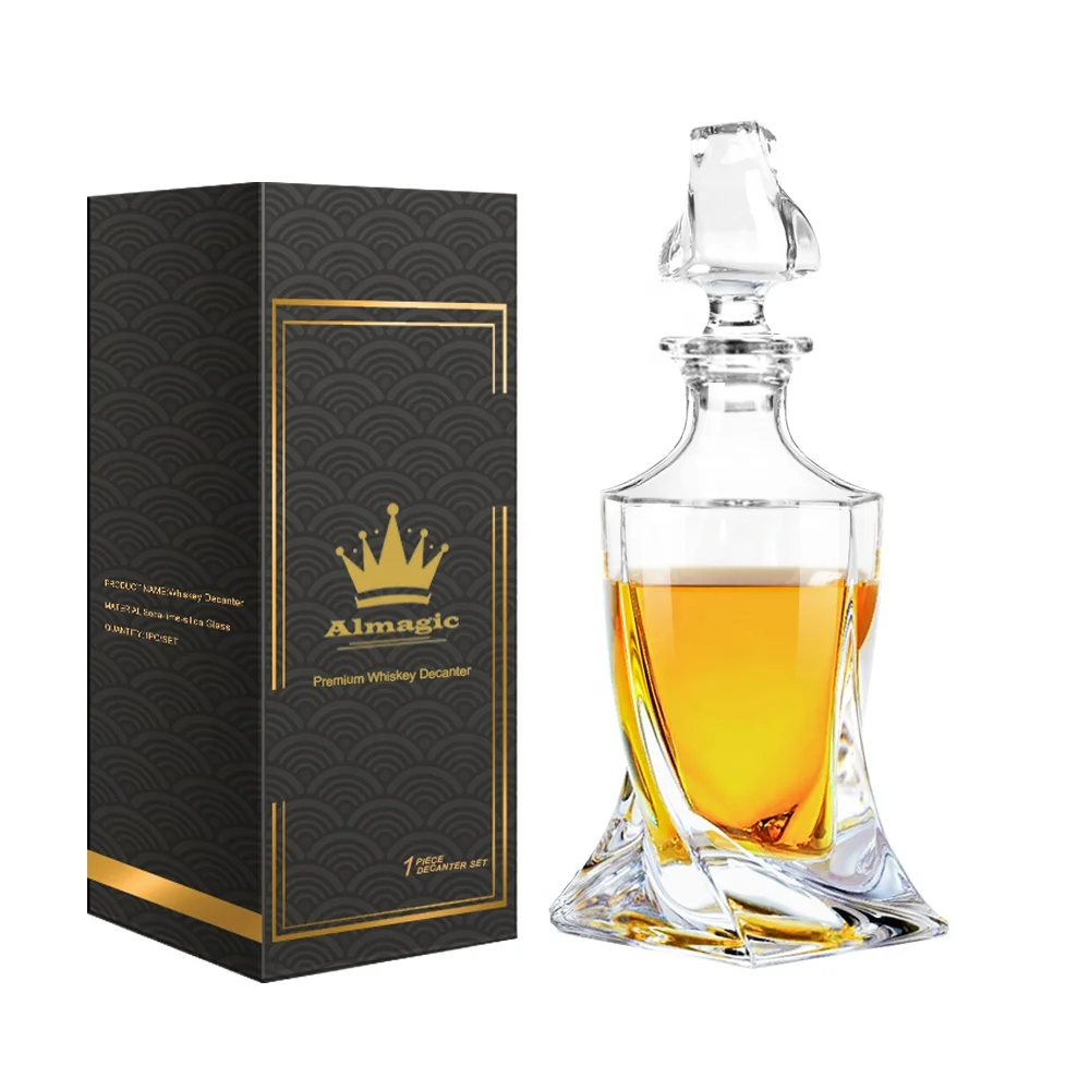 Home Barware Premium 25 oz Crystal Clear Glass Twisted Whiskey Decanter with Stopper for Party Birthday Wedding
