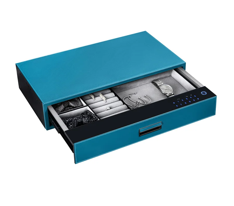Automatic Pop Up Tempered Panel Smart Alloy Handmade Hidden Smart Fingerprint Leather Safe Box Password Lock Storage Drawers