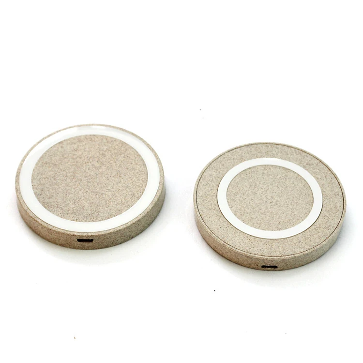 Custom Eco Friendly Wheat Straw Wireless Charger Portable Mobile Phone Fast Ultra-slim Wireless Charging Pad Charger