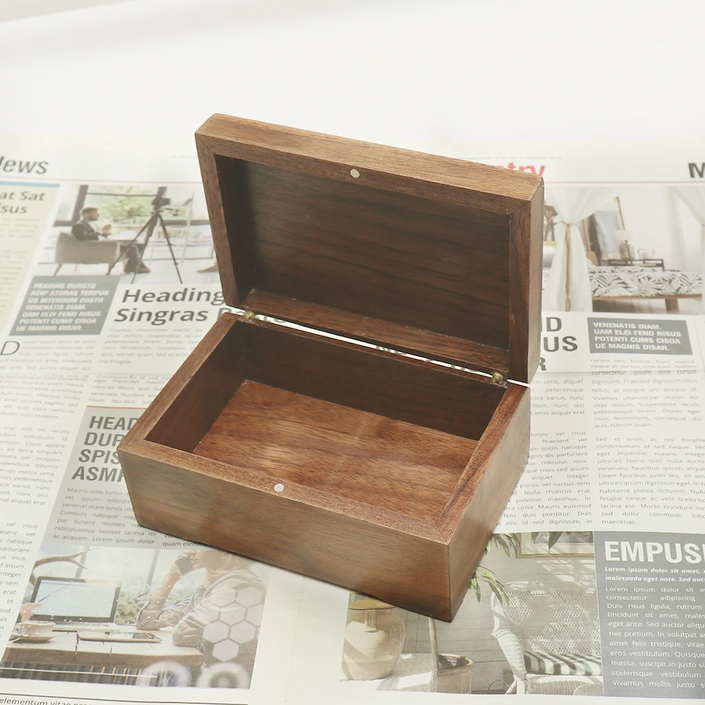 High-end Customized Size Golden Cylinder Hinge Magnetic Flip Lid Black Walnut Wood Box For Jewellery Storage