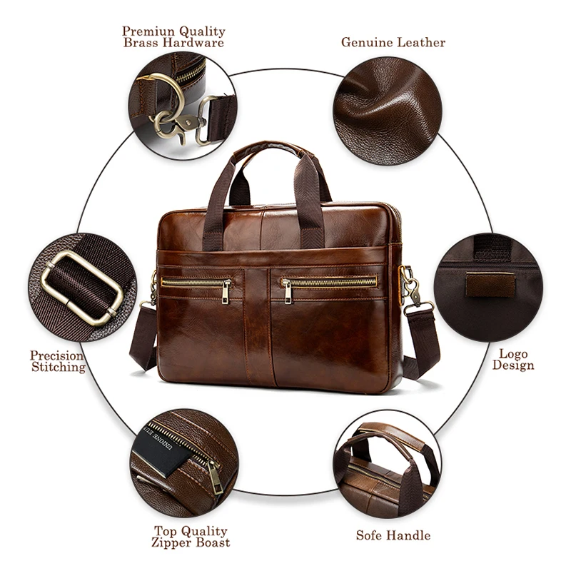 2021 Wholesale Genuine Leather Briefcase Fashionable Men Leather Business Laptop Bag