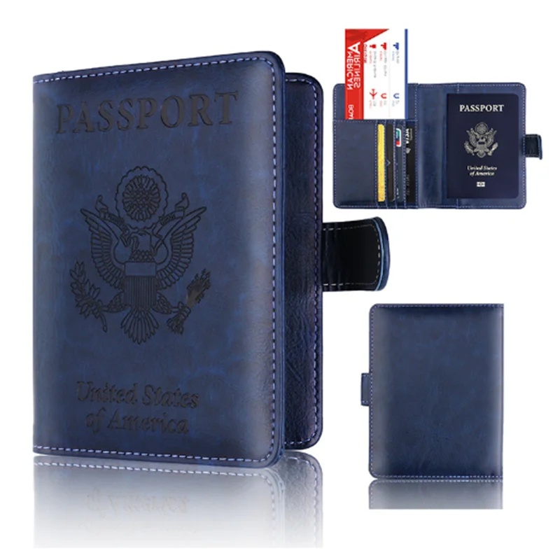 RFID protection New Design Business Card Holder case PU Leather Travel Wallet Passport Holder with Buckle