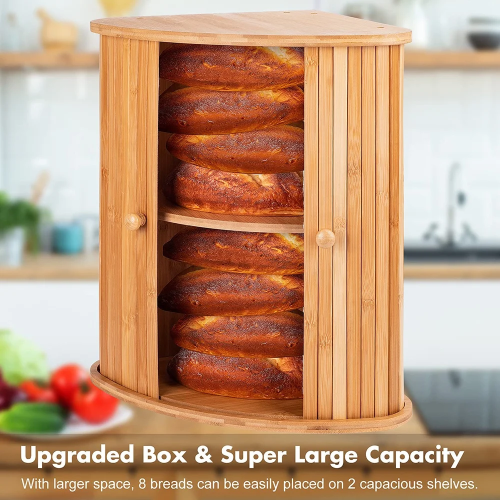 FLYWOD bamboo box luxury kitchen countertop bamboo storage box organizer luxury bamboo bread box