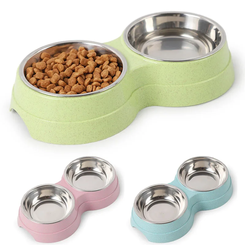 Wholesale Stainless Steel Pet Double Bowl Dogs Drinking Dish Feeder Kitten Cats Food Water Bowls