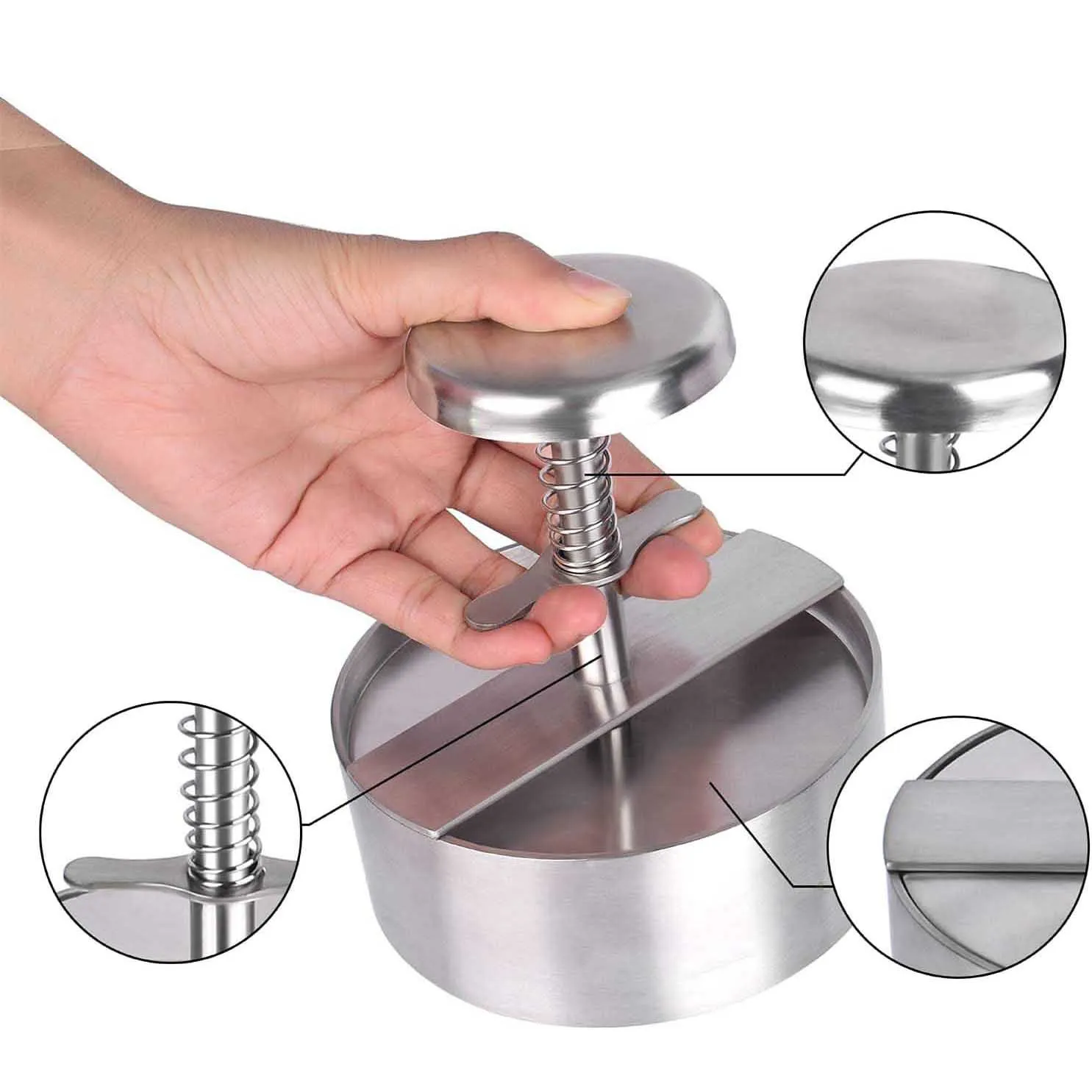 Round Burger Press Stainless Steel Adjustable Hamburger Meat Maker Non Stick Patty Making Molds for Making Meat Patties Mold