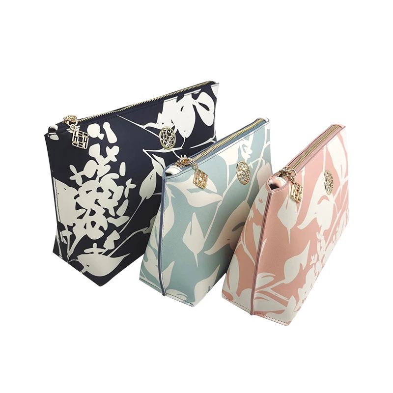 Waterproof Digital Printing Flower Pattern Beauty Zipper Toiletry Travel Makeup Bag Pvc Pu Pink Cosmetic Bag Cosmetic Purse Case