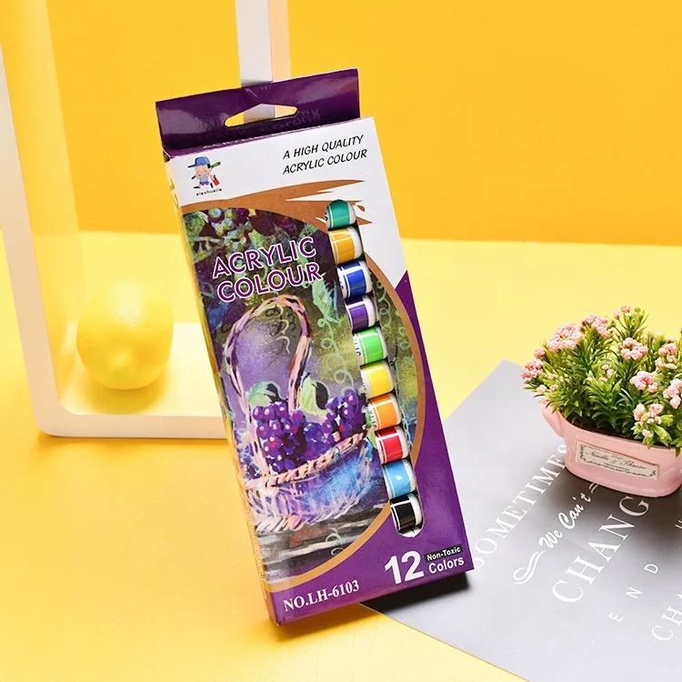 Acrylic Paint Set Non Toxic 12ml 12 Colors Tubes Pigment Paints for Canvas Wood Clay Fabric Ceramic Crafts for Kids and Adults