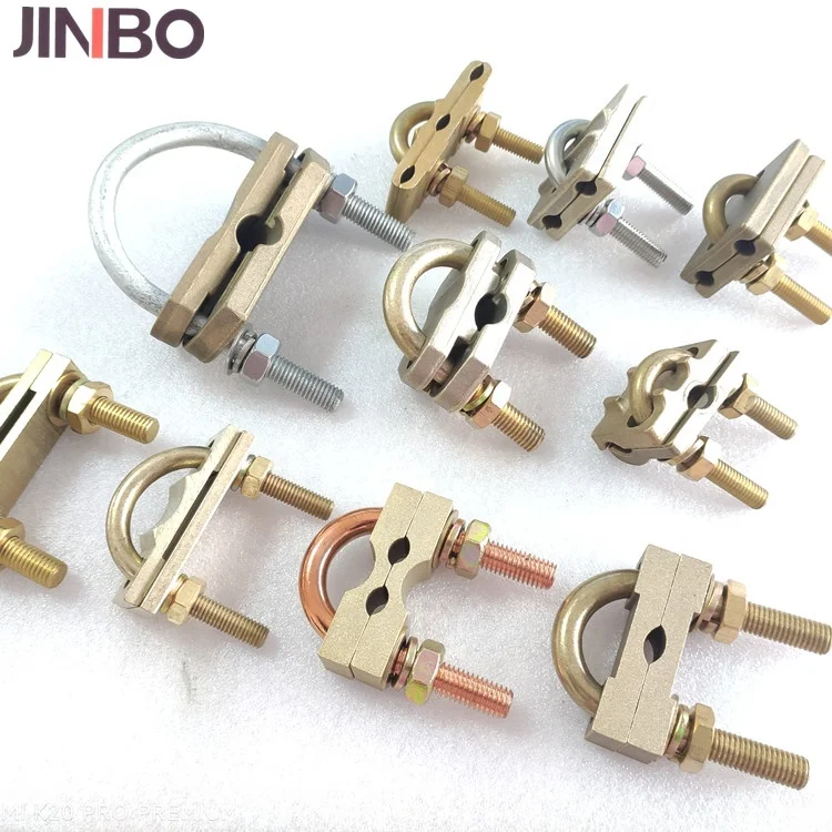 Electric supplier popular copper wire clamps brass U bolt rod clamp for earth rod and wire