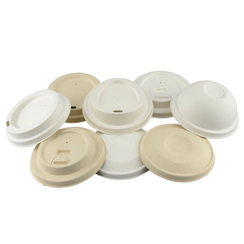 Eco Friendly Custom Sugarcane Bagasse Disposable Coffee Paper Cups With Paper Lids 8oz 12oz 16oz 24oz
