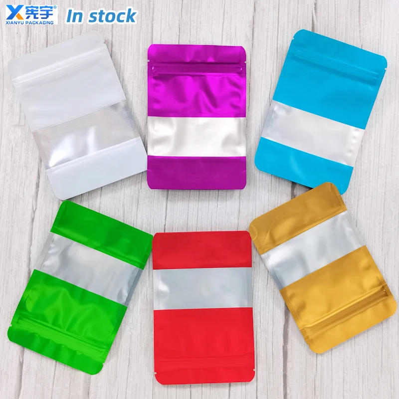 Colored Aluminum Foil Standing Zipper Bag With Window Packaging Food White Matte Zipper Mylar Pouch For Biscuit Candy