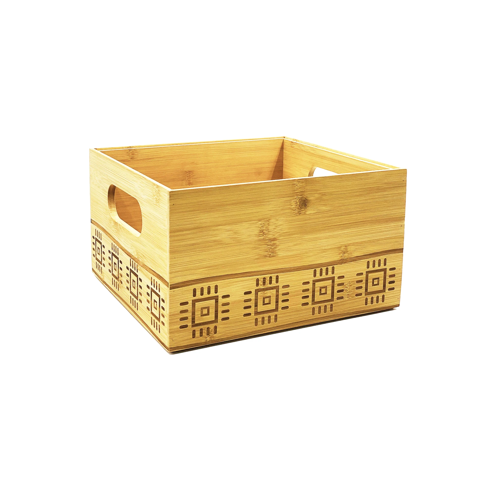 Bamboo Wood Organizer Storage Bin Open-Top Box With Built-In Handles for Kitchen Pantry Organization