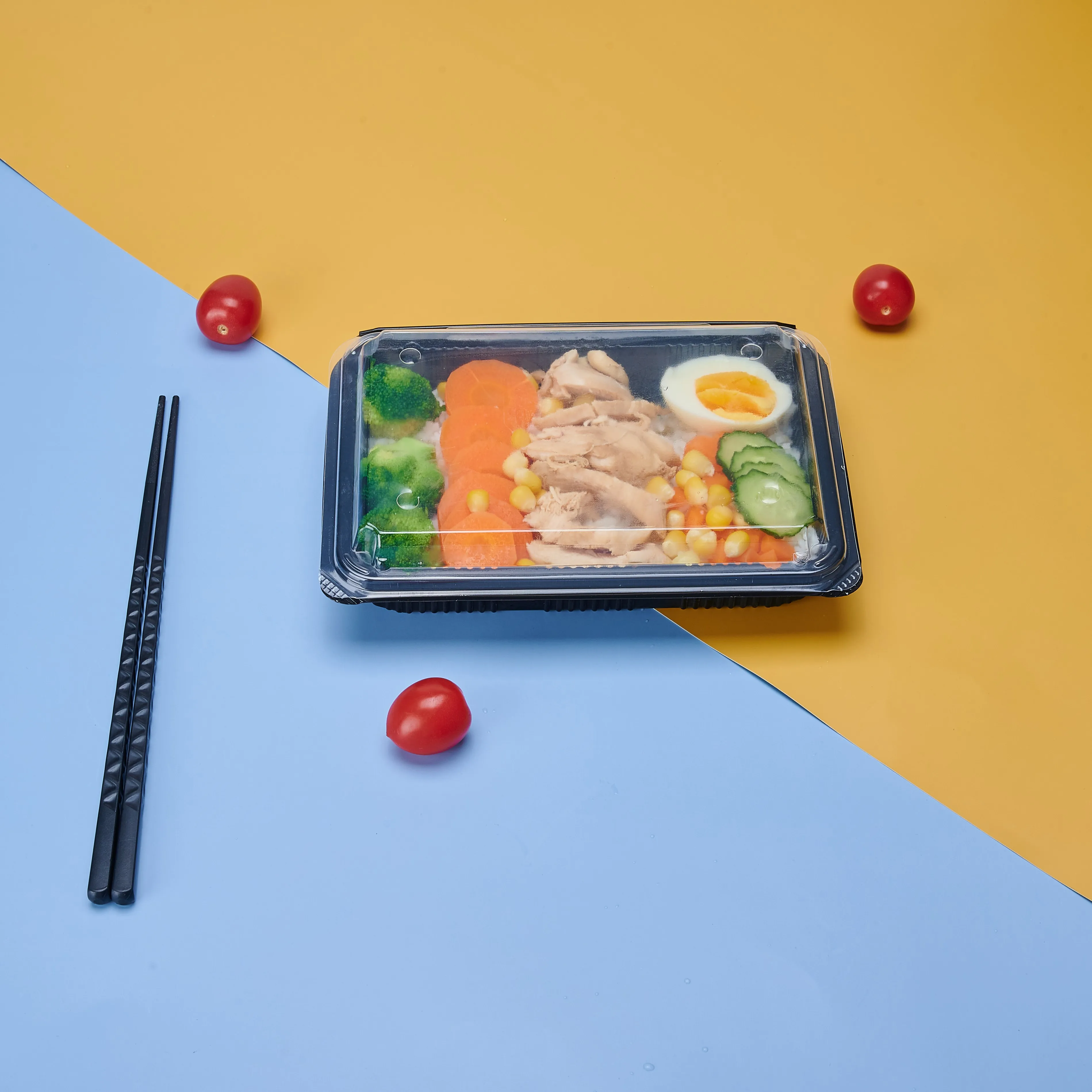 
New Fashion Double Color Black and Transparent Anti fog Take away Clamshell bento box 