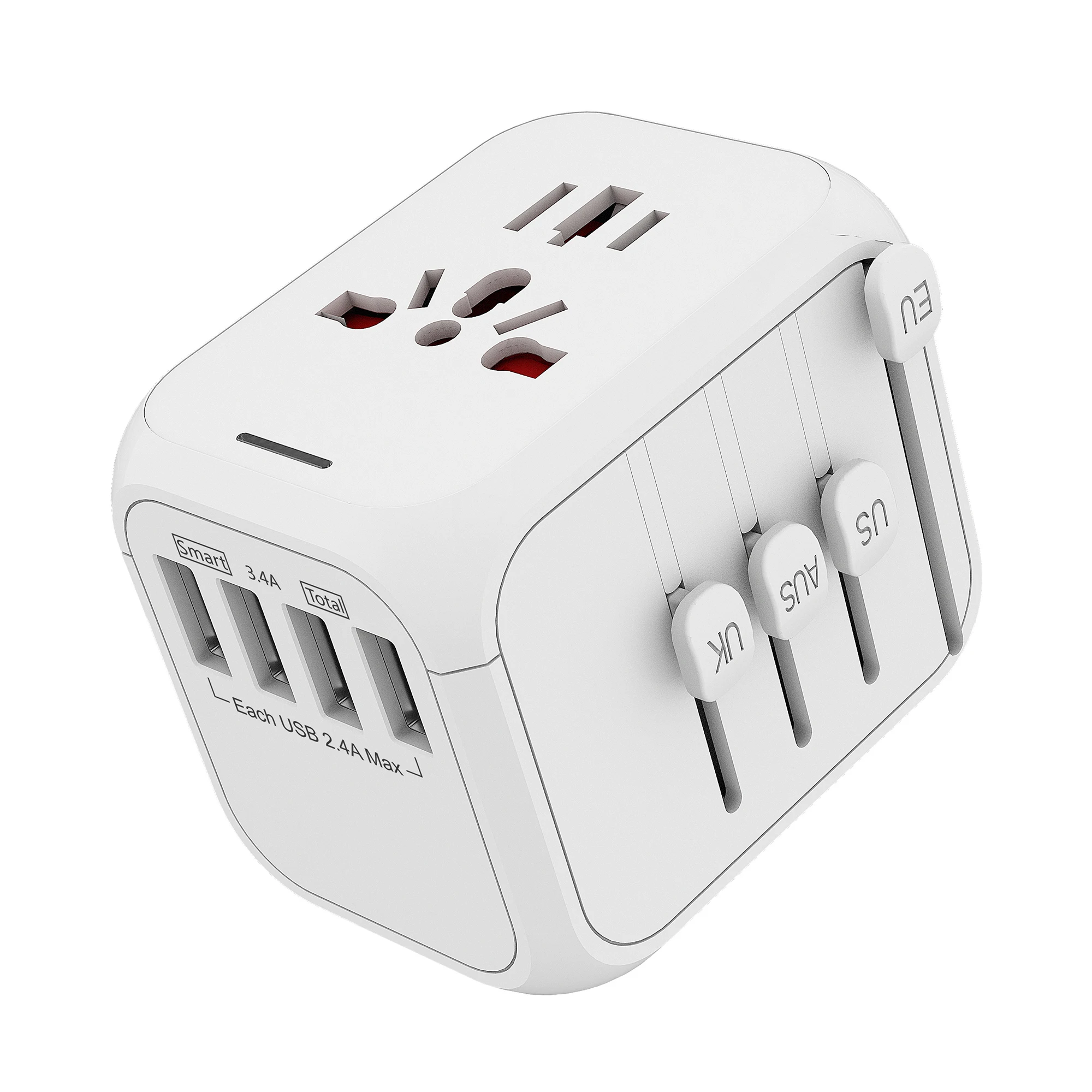 Most popular 4 USB 5V 3.4A smart output universal travel adapter with EU/AUS/UK/US all in one plug