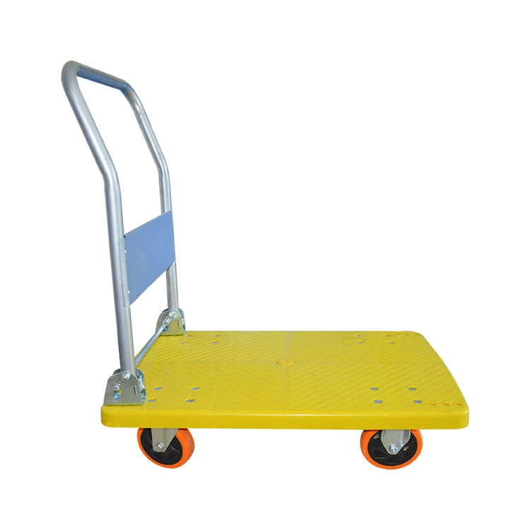 WBD hot selling 2 layer 300kg plastic platform of trolley with guardrail/silent wheel