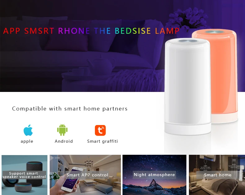 LED Touch Sensor Dimmable RGB Color Changing APP Controlled Smart WIFI Beside Night Lamp