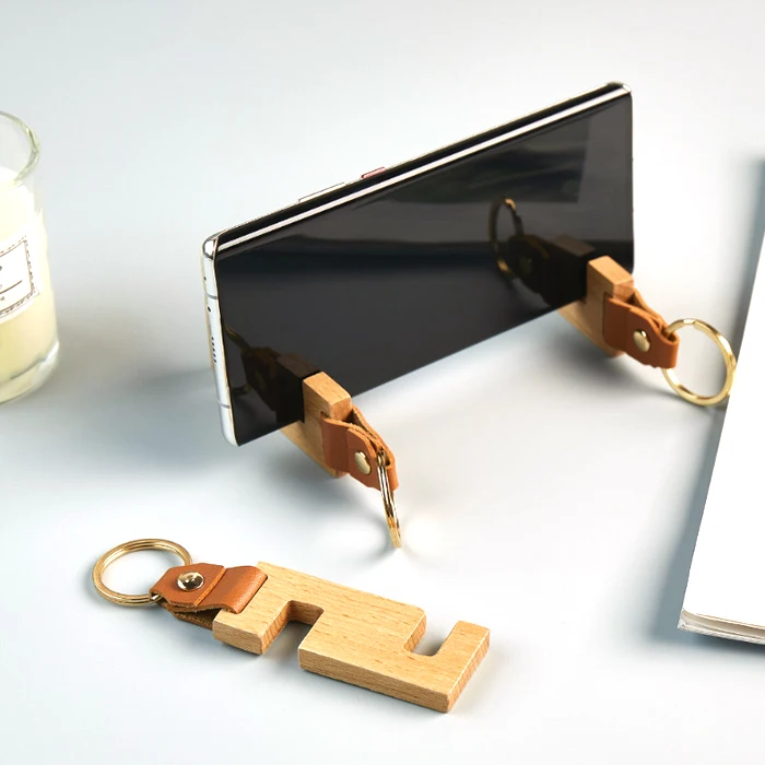 Subli-forward Leather Wooden Desk Hand Mobile Phone Holder Support Stand Keychain  for engraving Blanks Printing