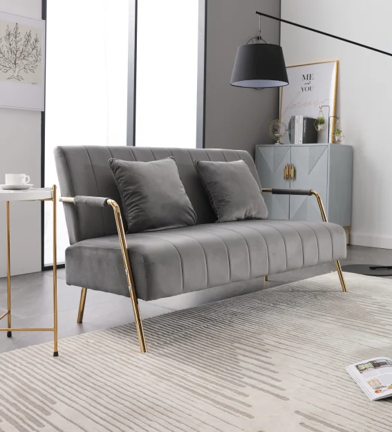 Italy style pink velvet fabric living room chesterfield curved loveseat home use modern sofa with golden armest