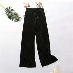 Factory wholesale high waist loose fit Solid Color Womens stretchy pleated Pants  Elastic Waist Women Trousers for summer