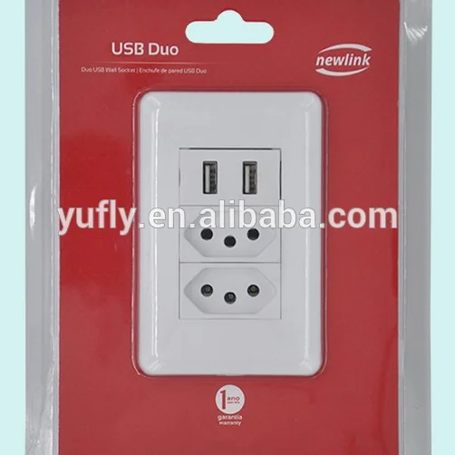 hot sale 13A double USB charger port Brazil South Africa South America insert wall power switched socket