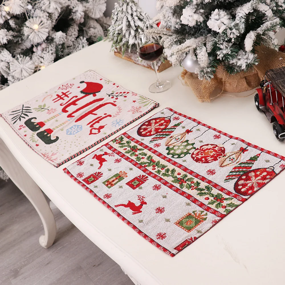 Forest Reindeer Vintage Christmas Eve White Snowflakes Holiday Season Decorative Woven Tapestry Placemats Christmas Table Mat